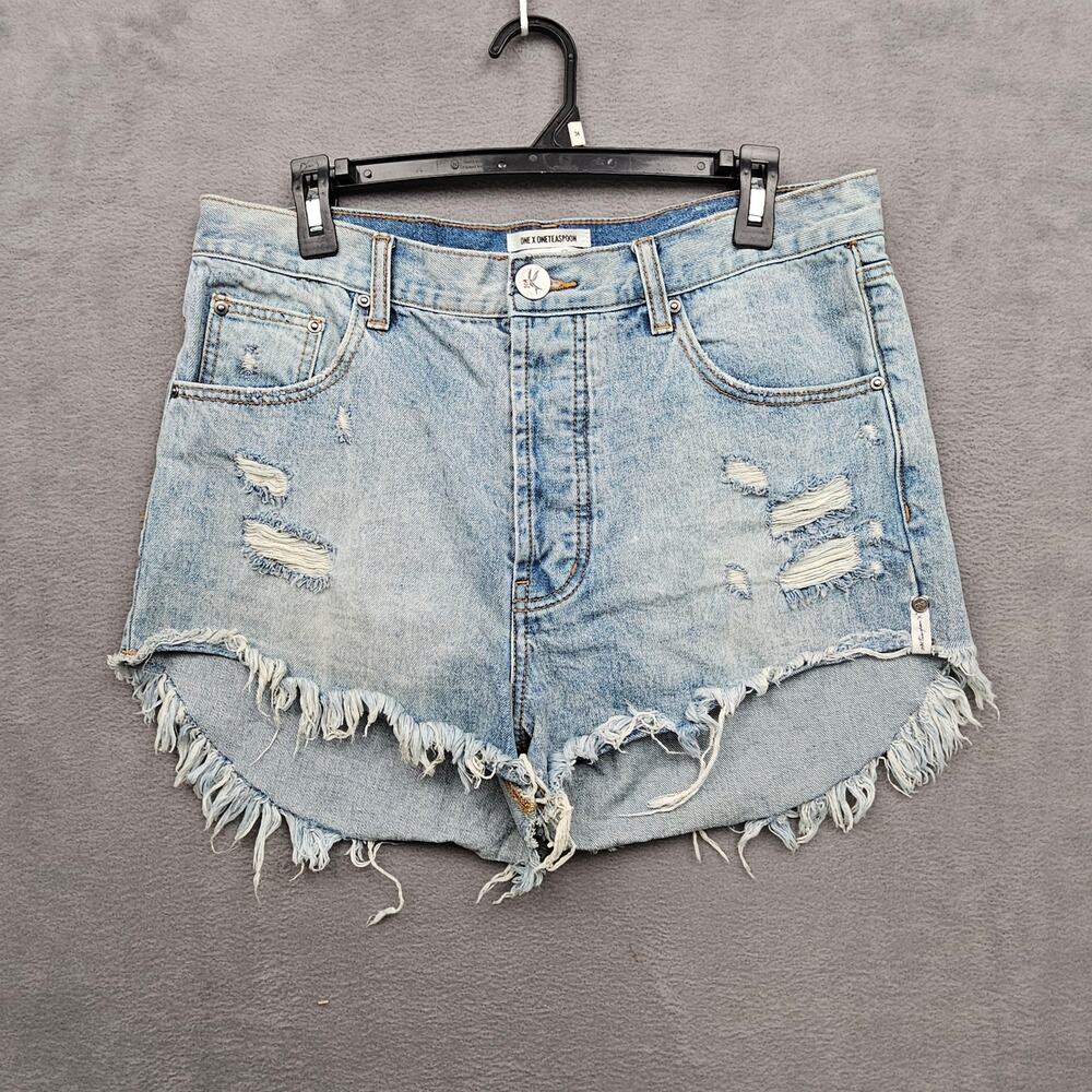 One Teaspoon Bandits Denim Shorts Distressed Frayed Festival Size 29